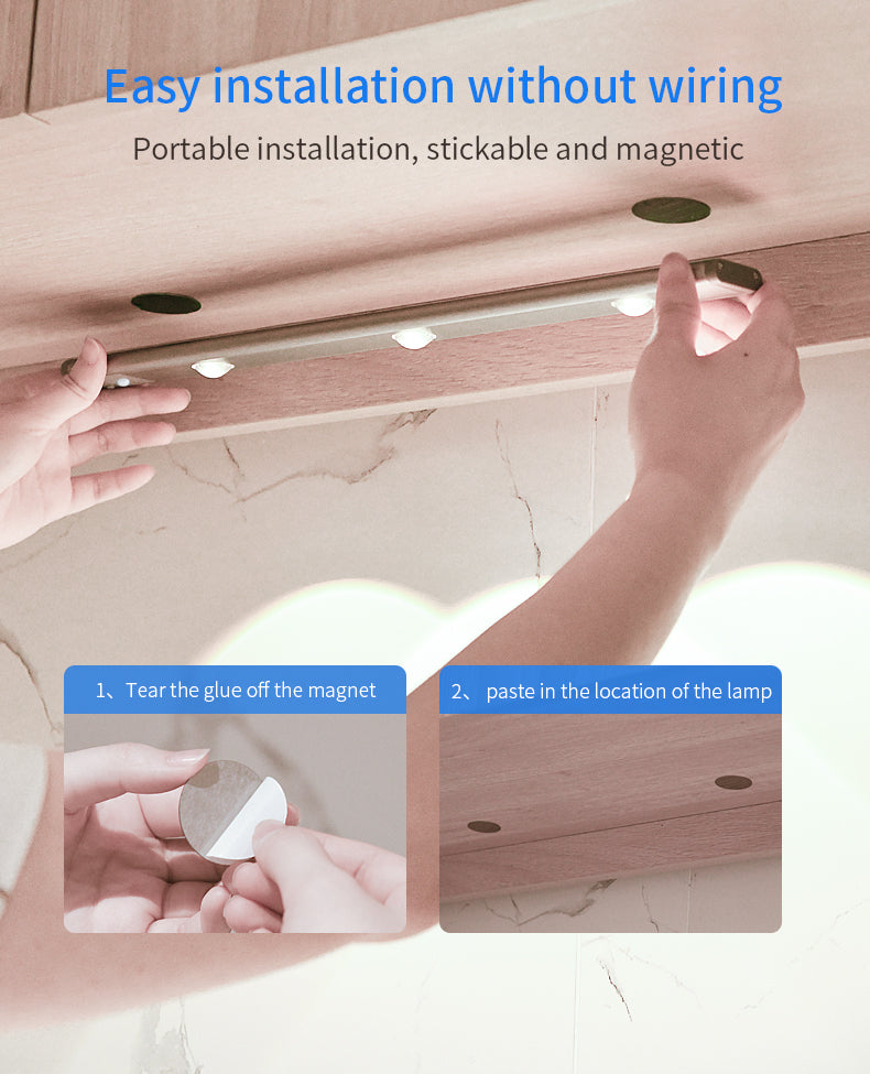 Motion Sensor Lamp Under The Cabinet Dimmable Cabinet Lamp Rechargeable Magnetic Suction Installation Kitchen Night Light Wardrobe Lamp