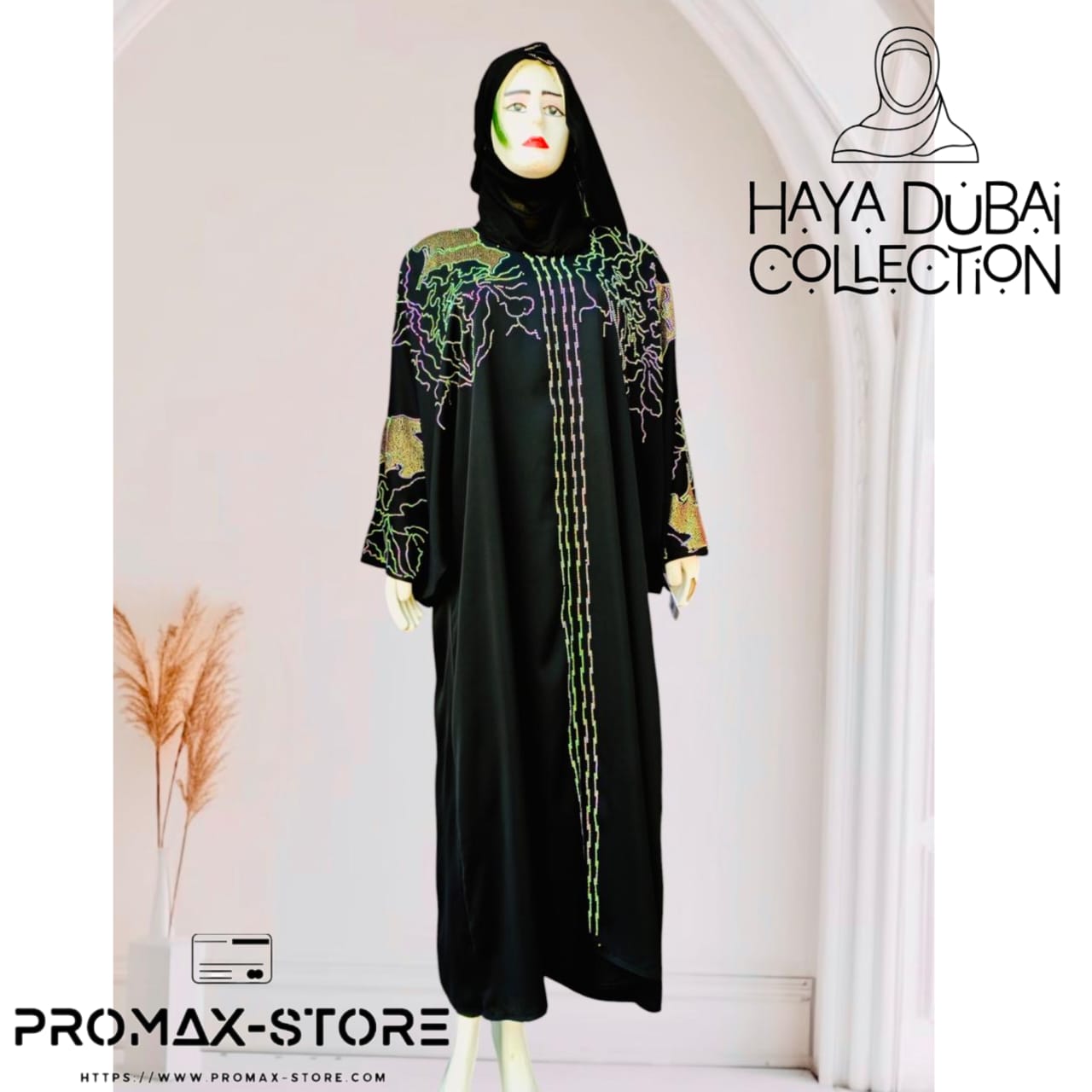 Haya Dubai Collection – Exquisite Black Abaya with Vibrant Embroidery
