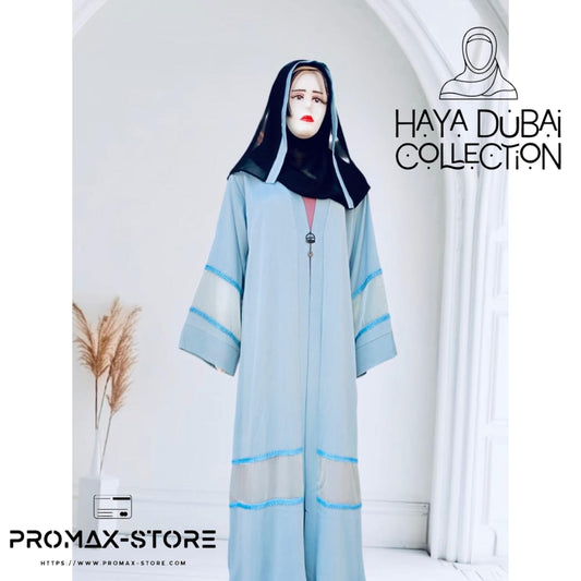 Haya Dubai Collection – Sky Blue Elegance Abaya